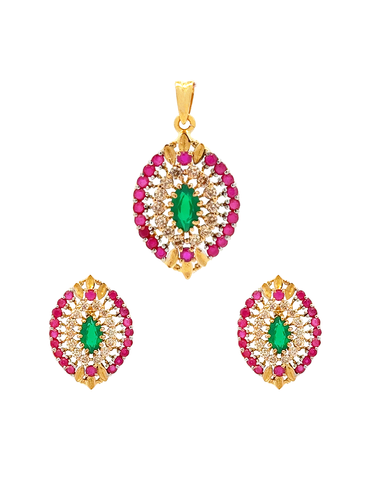 Panna Pushpa Pendant Set - 22 Karat
