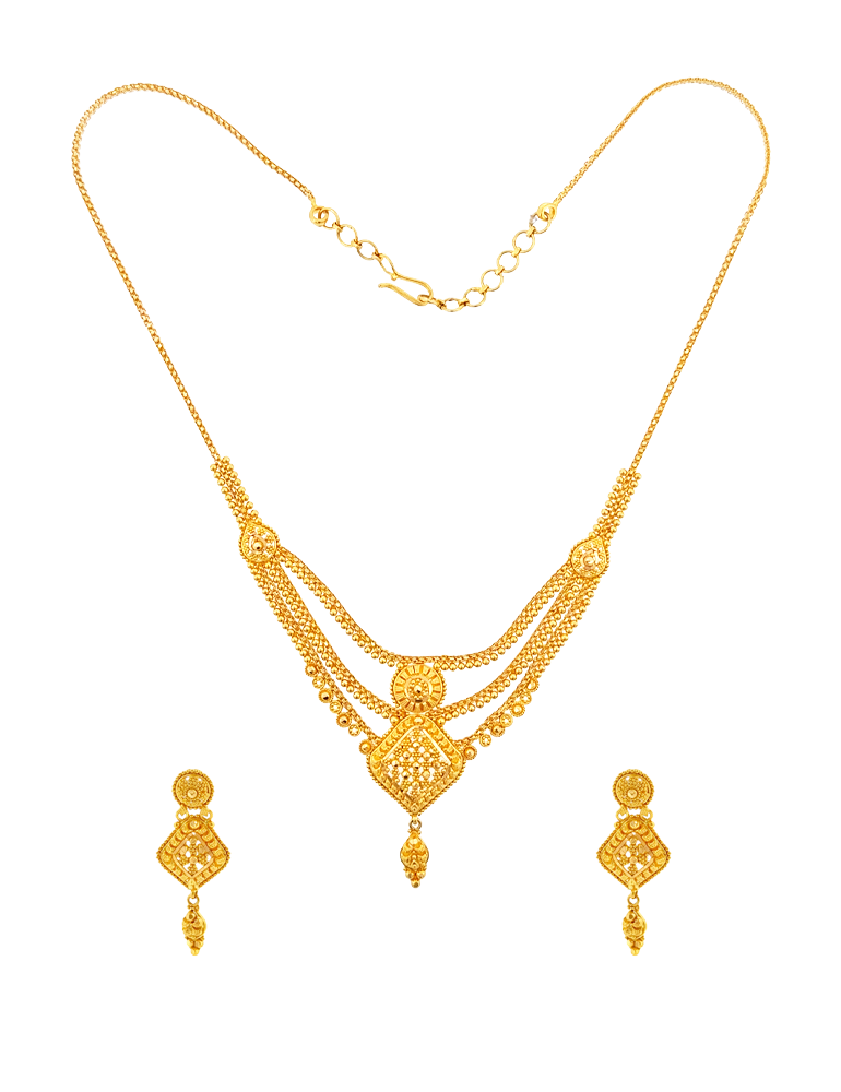 Devyani Darbar Gold Haar with Earrings - 22 Karat