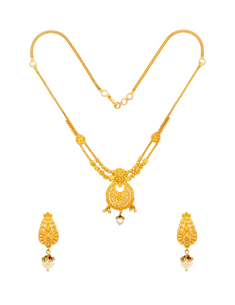 Gulnaar Pearl Accent Necklace with Earrings - 22 Karat