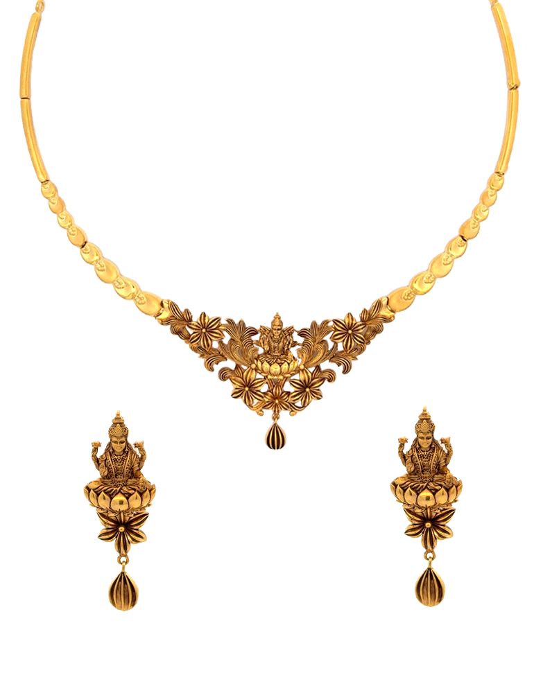 Lotus Lakshmi Heritage Necklace Set - 22 Kt