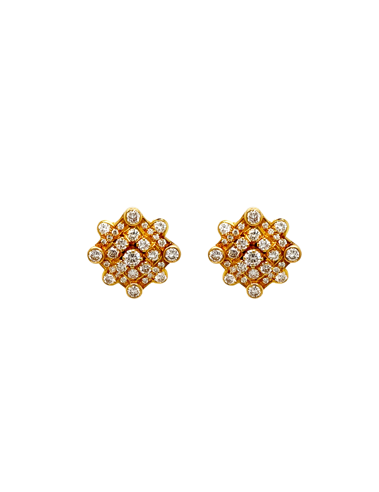 Square Cluster Diamond Gold Earrings in 18 Karat