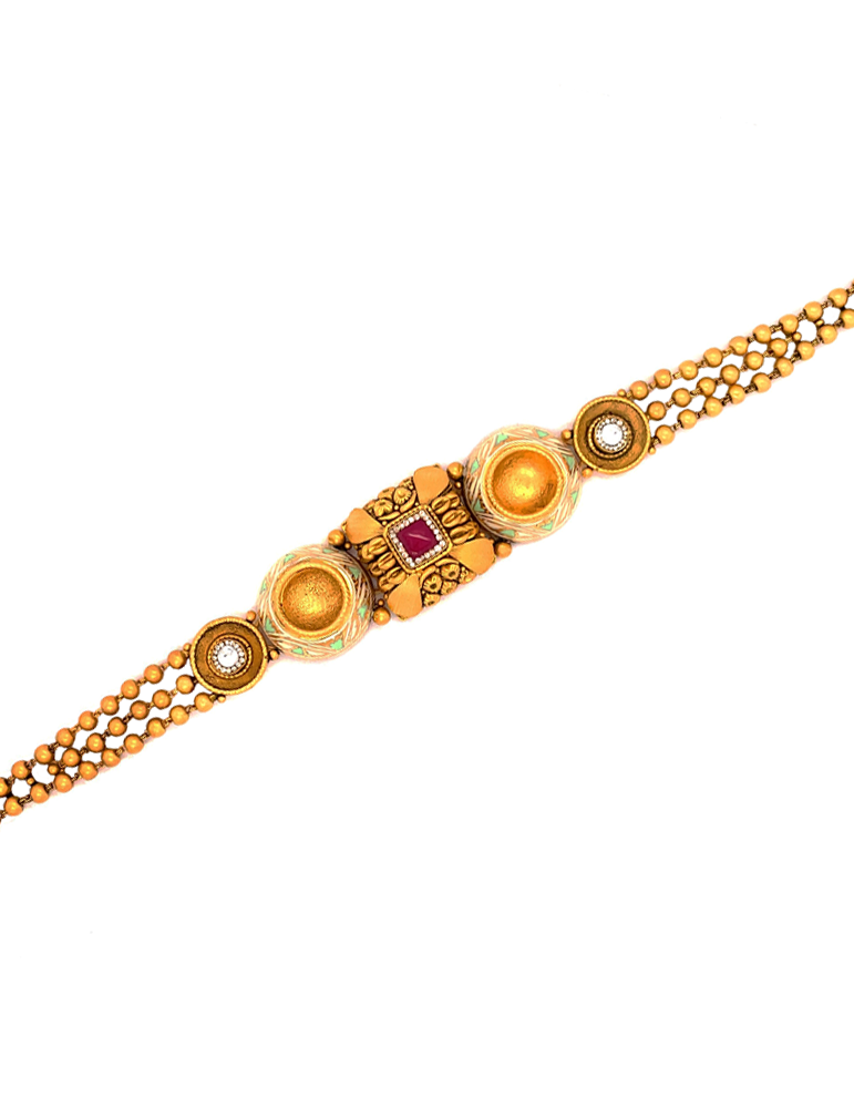 Antique Kundan Enamel Gold Bracelet 22 Karat