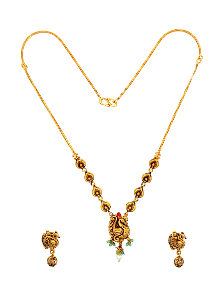 Mayurang Divine Necklace Set With Earrings - 22 Karat