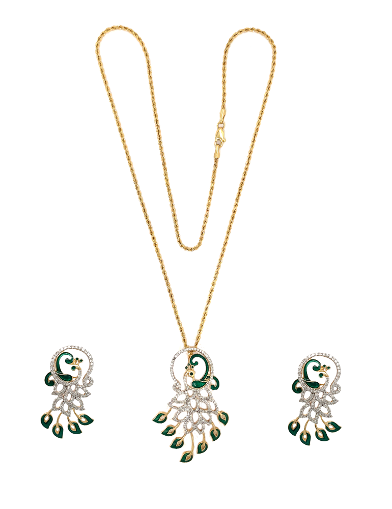 Diamond Pendant Set With Earring 18 Karat