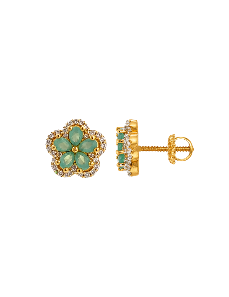 Aqua Flower Gold Stud Earring - 22 Karat