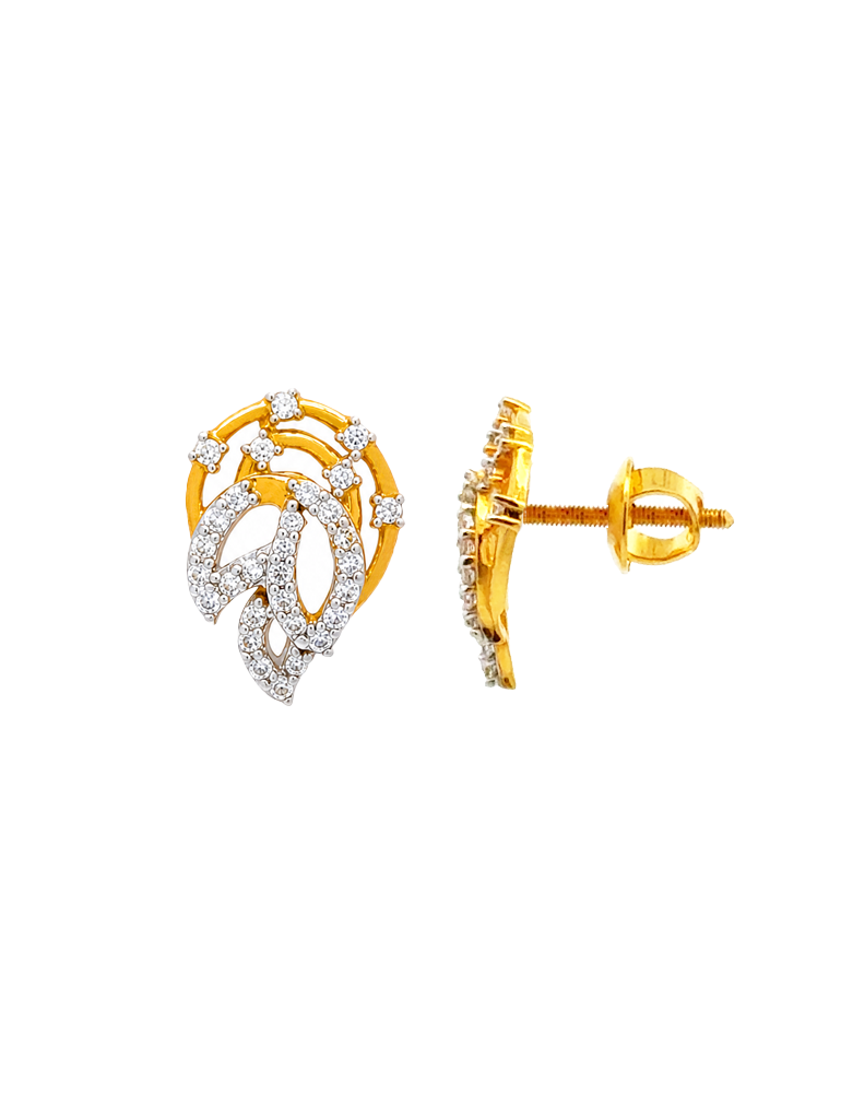 Elanora CZ Vine Gold Studs - 22 karat