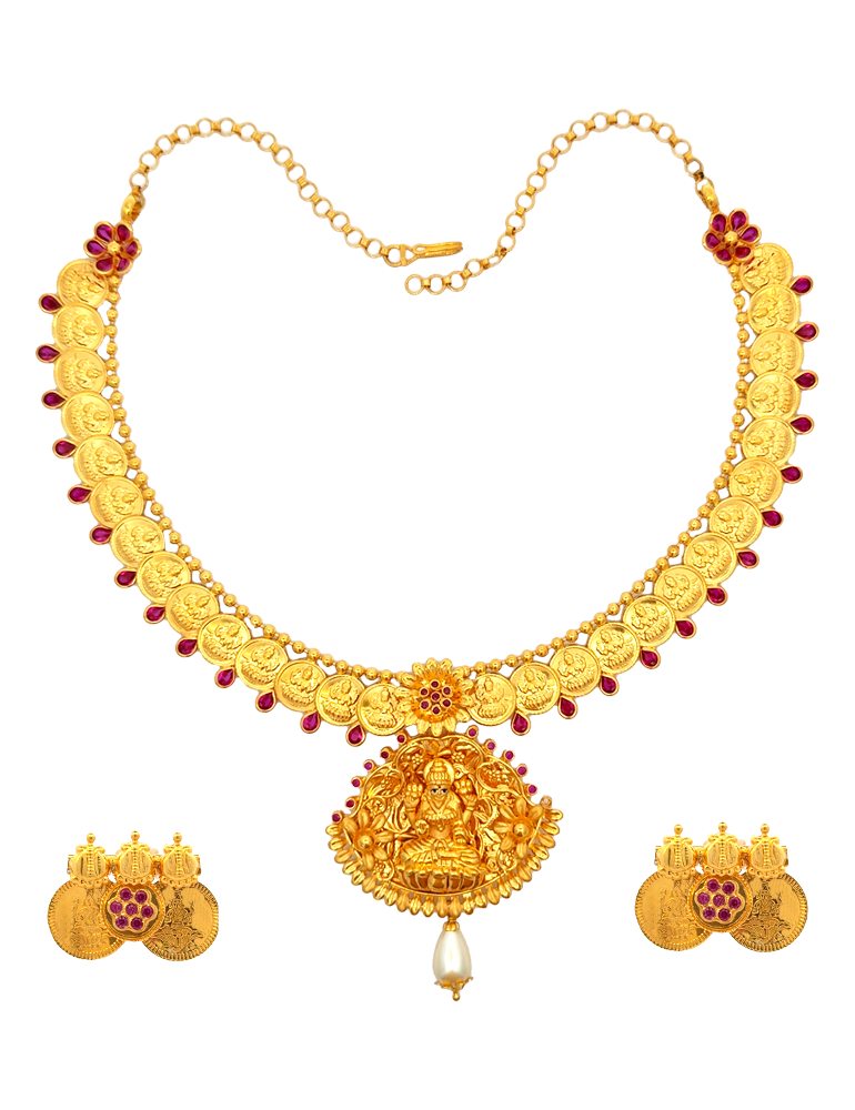 Gold Neckalce Set with Earrings - 22 Karat