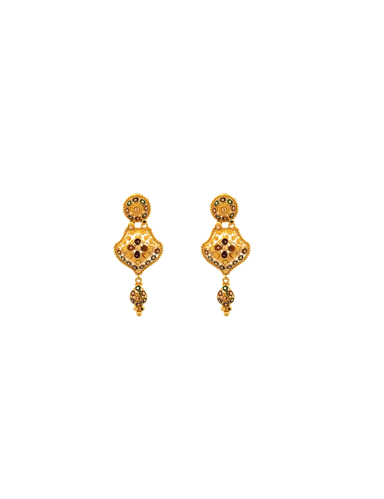 Gold Neckalce Set With Meenakari Work - 22 Karat