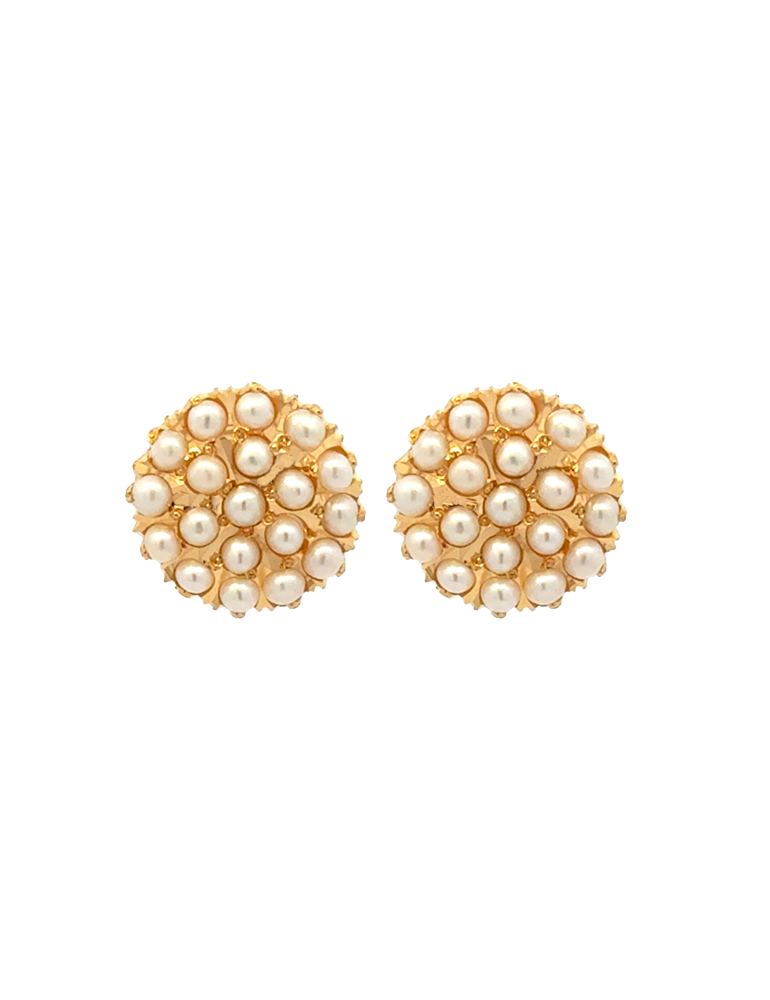 Gold Earrings With Pearls - 22 Karat