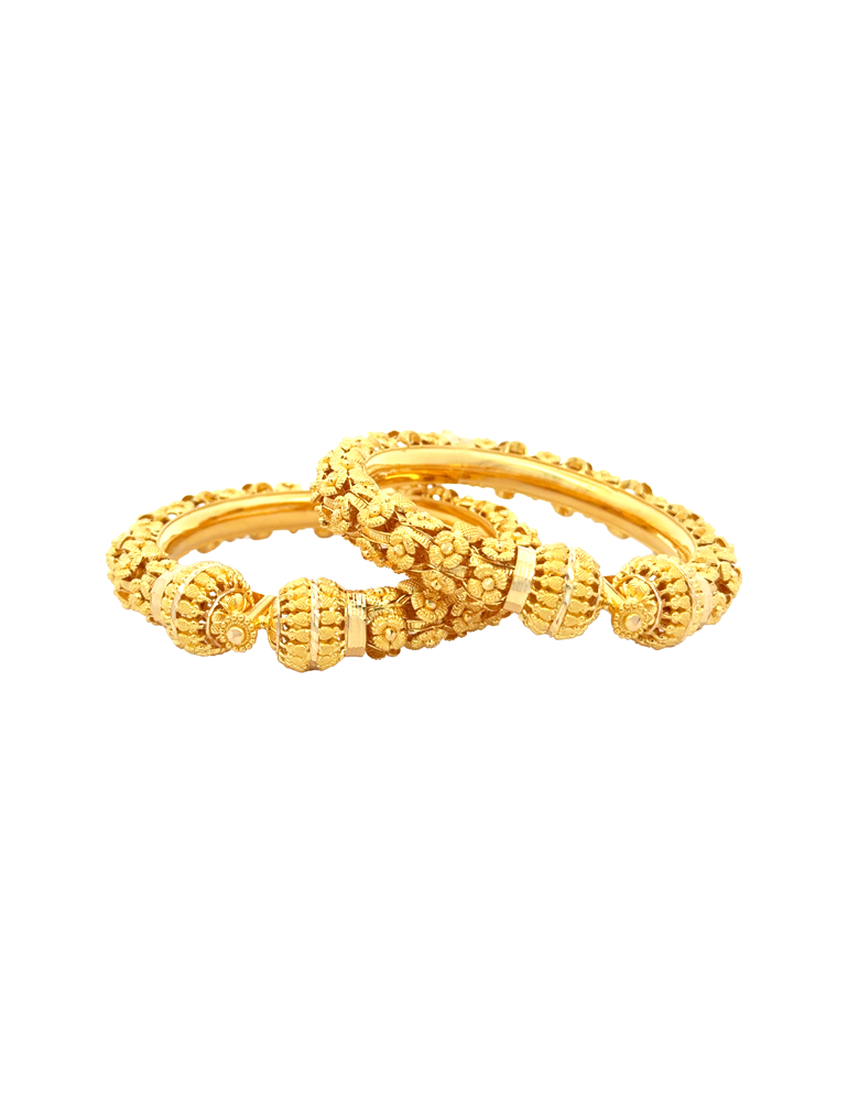 Maharani Floral Gold Kadas 22kt - Set of 2