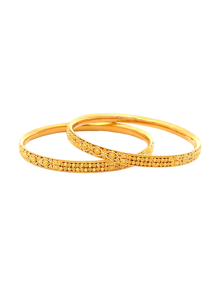 Intricate Floral Motif Gold Bangles 22kt - Set of 4