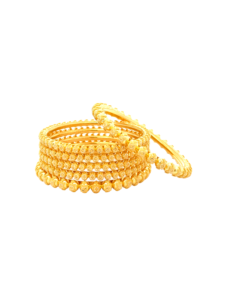 Textured Beaded Gold Bangles 22kt - Set of 6