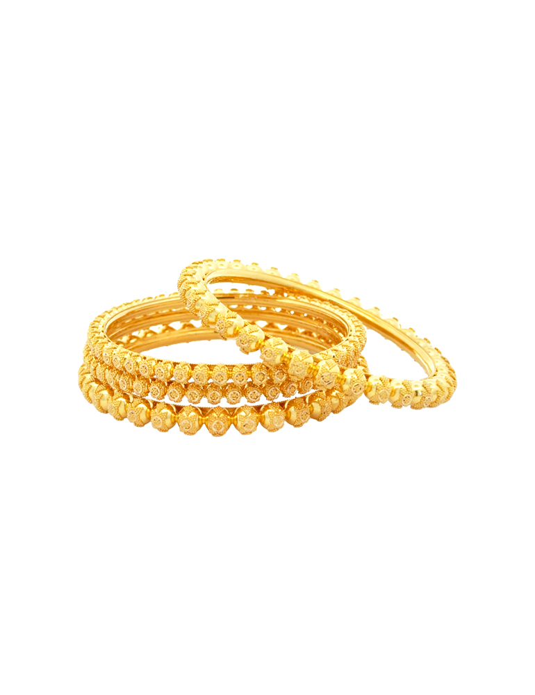 Textured Beaded Gold Bangles 22kt - Set of 6