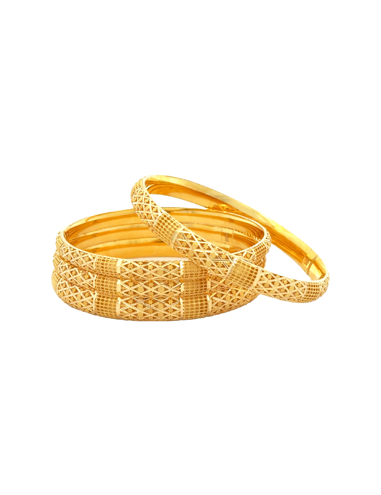 Gold Intricate Geometric Pattern Bangles 22kt - Set of 6