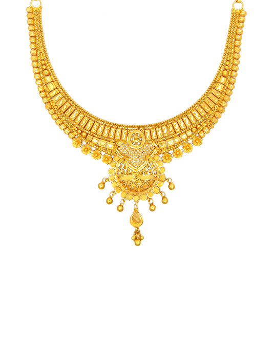 Royal Teardrop Cascade 22K Gold Necklace Set With Earring