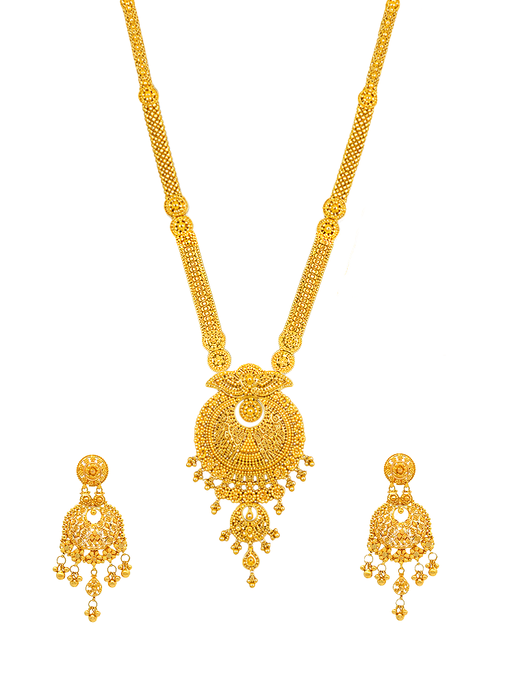 Elegant Mayurdhwani Gold Necklace With Earrings - 22 Karat