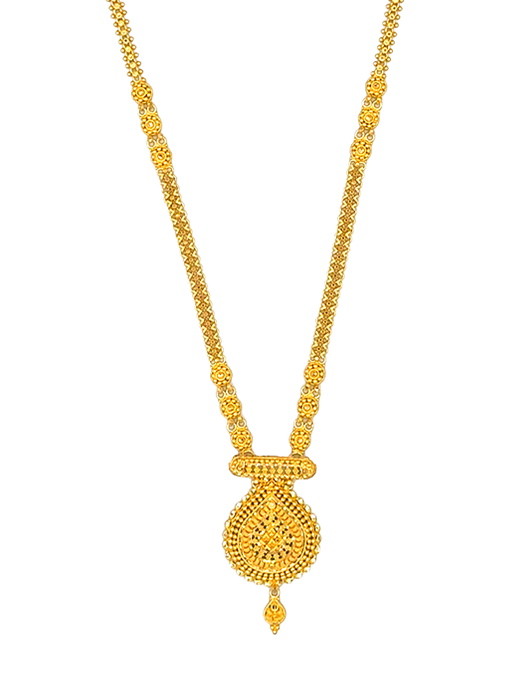 Regal Teardrop Gold Necklace Set With Earrings - 22 Karat