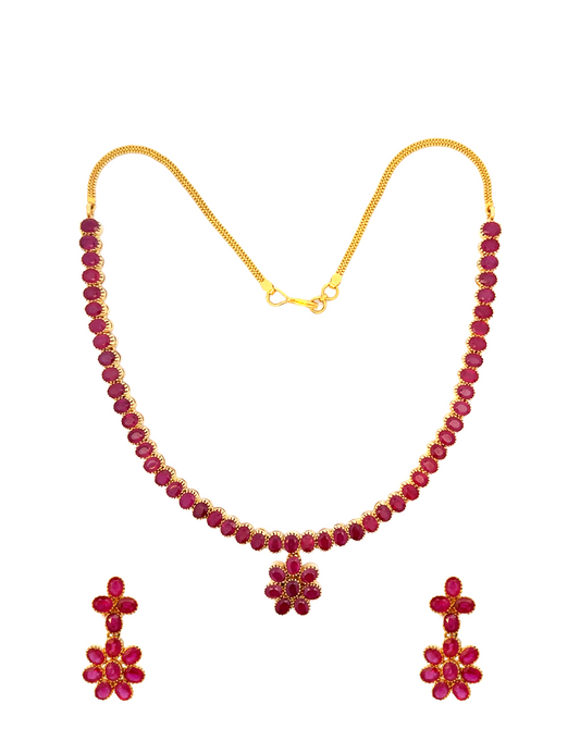 Gold RubyNeckalce With Earrings - 22 Karat