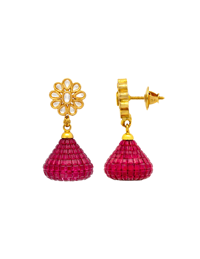 Gulvira Mosaic Jhumka Gold Earrings 22 Karat