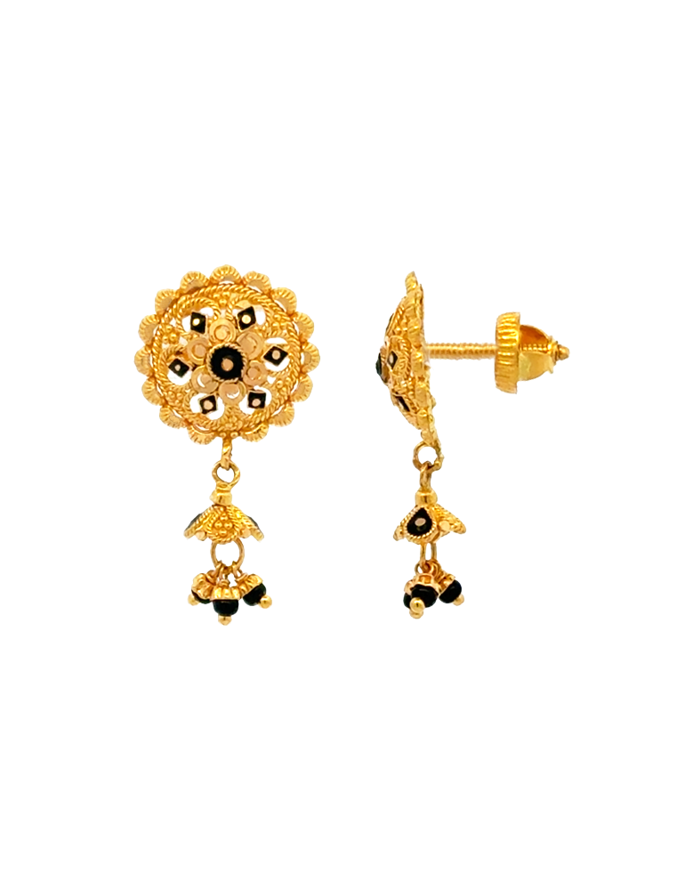 ShyamRang Floral Drop Gold Earrings 22 Karat