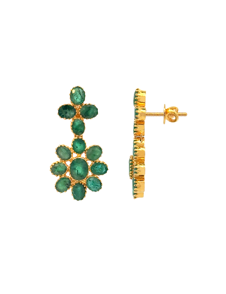Emerald Bloom Cluster Drop Earrings - 22 karat