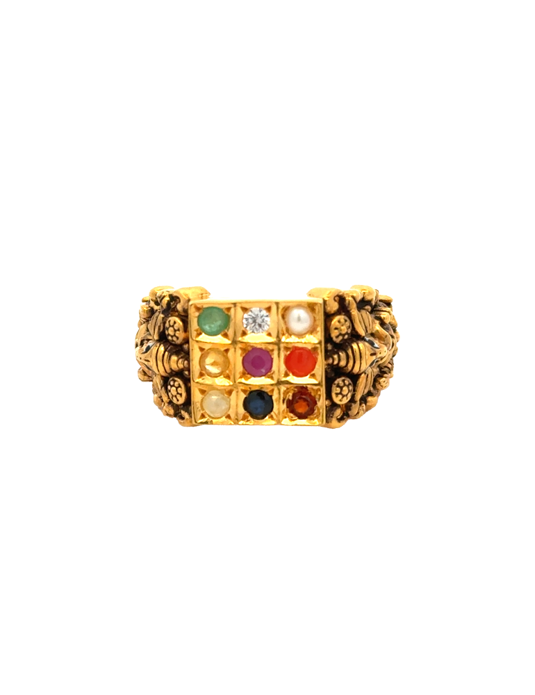 Vighnaharta Navaratna Gold Ring - 22 Karat