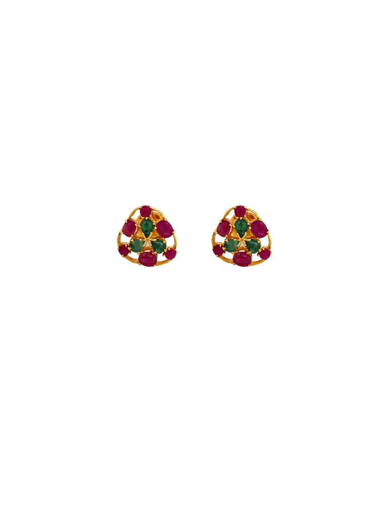 Gold Ruby & Emerald Earrings 22 Karat