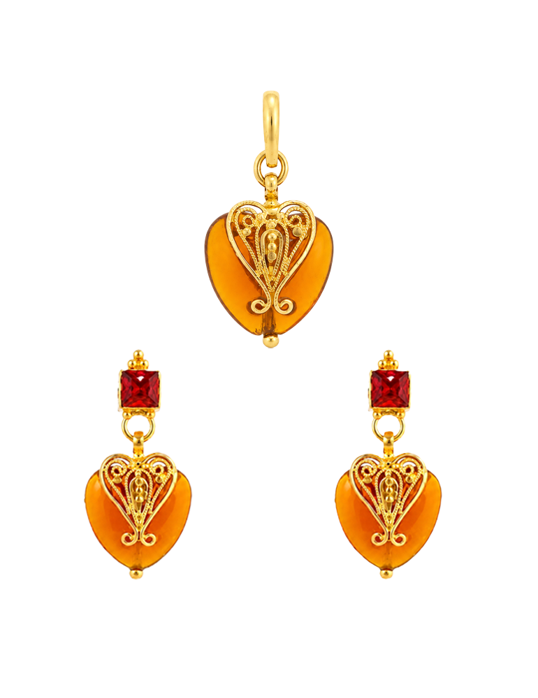 Amber Embrace Pendant Set - 22 Karat