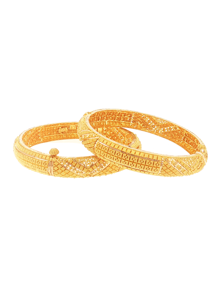 Bhavyalata Carved Gold Kada Set 22kt - Set of 2