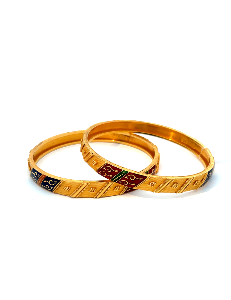 22 Kt Enamel Gold Bangles - Set of 2