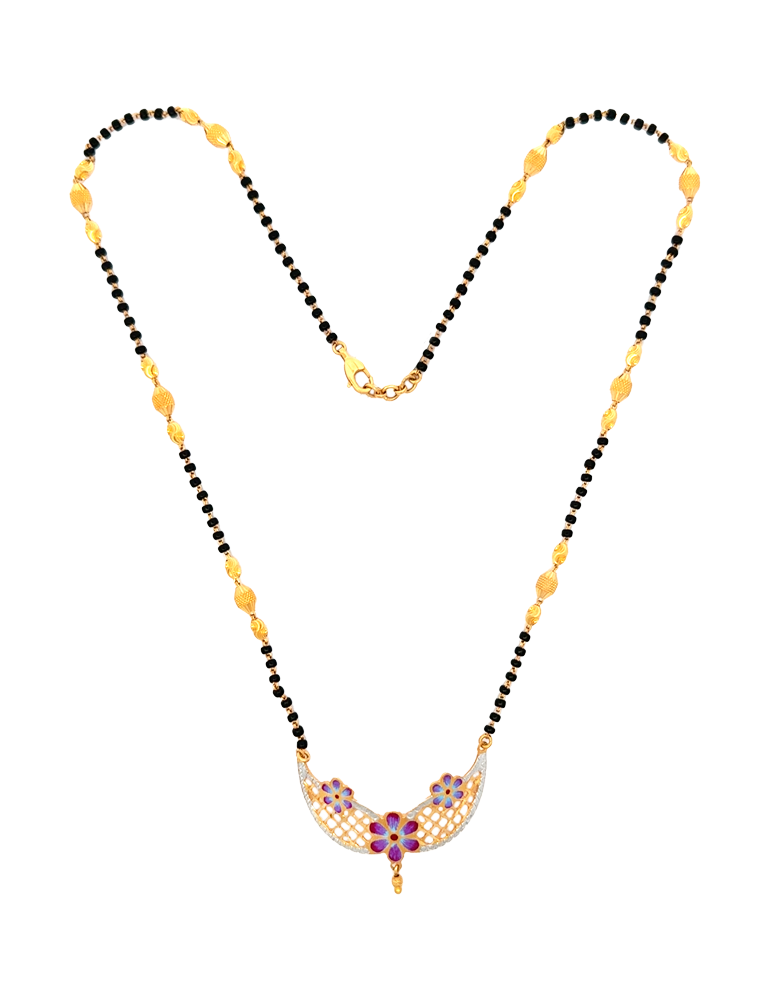 Floral Crescent Gold Mangalsutra - 22 Karat