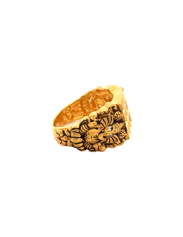 Vighnaharta Navaratna Gold Ring - 22 Karat