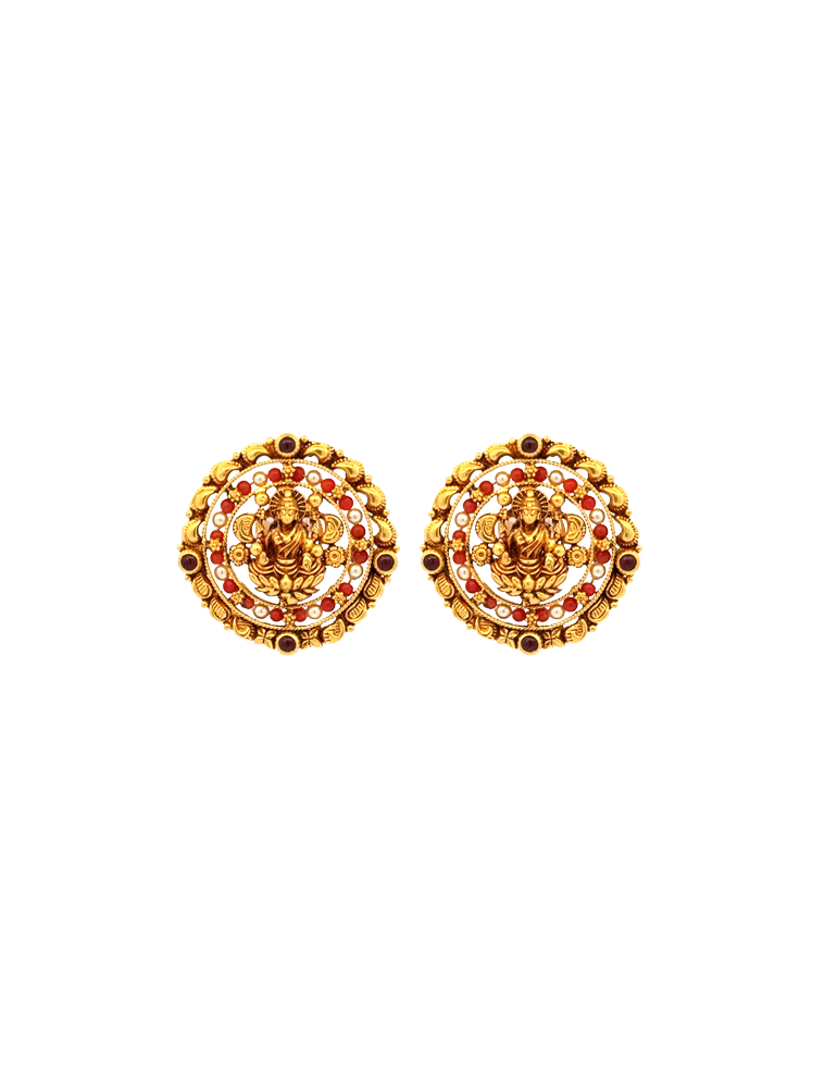 Lakshmi Devi Gold Temple Studs - 22 Karat