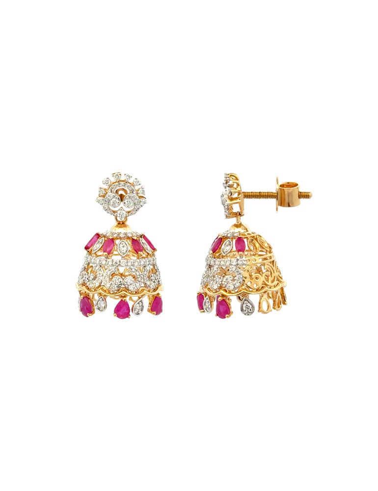 Maharani Ruby Drop Jhumkas - 18 Karat
