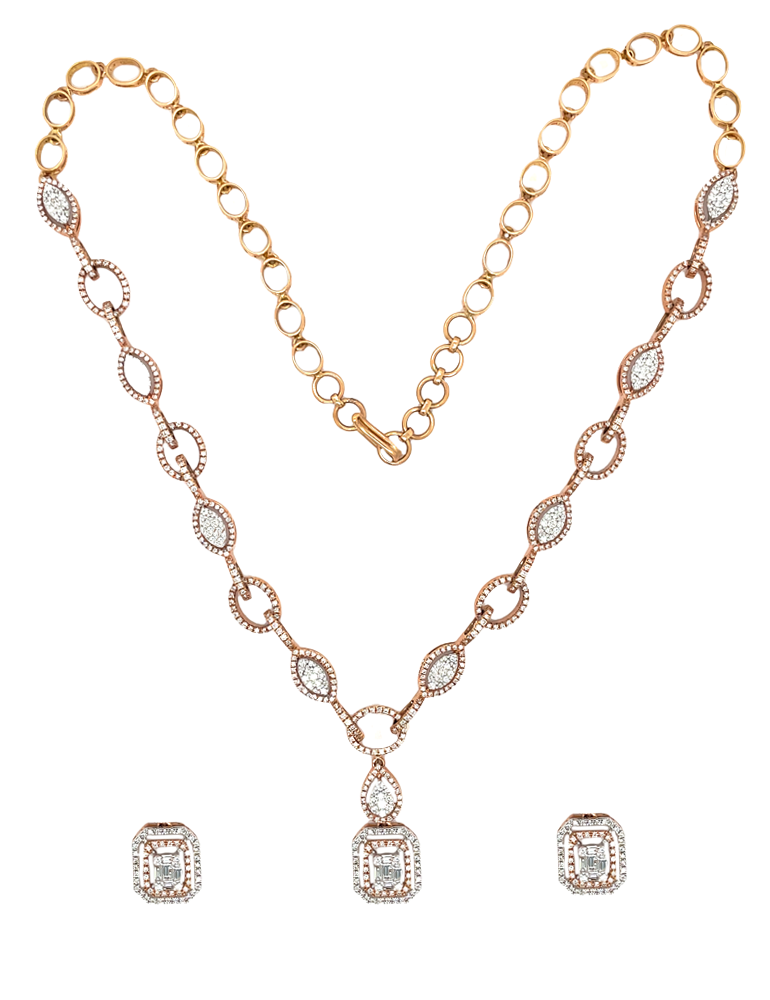 Diamond Two-Tone 18 Karat Set with Earrings