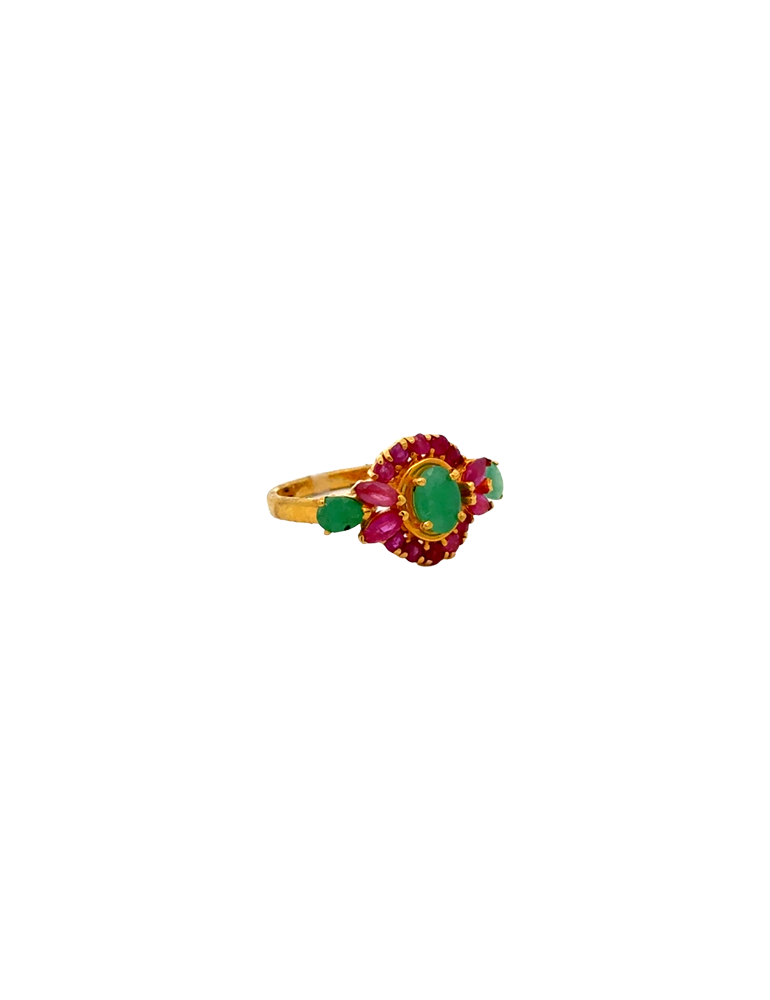 Elegant Ruby & Emerald Ring in 22K