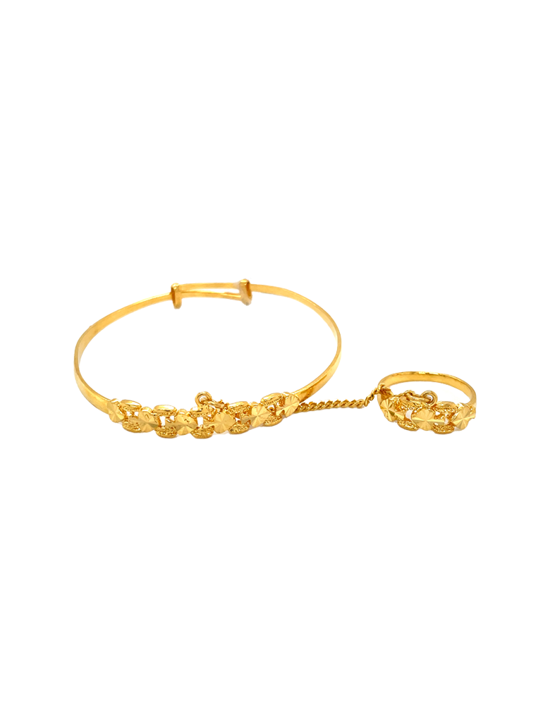 Gold Baby Girl Bangles 22 Karat - Set of 2 With Ring
