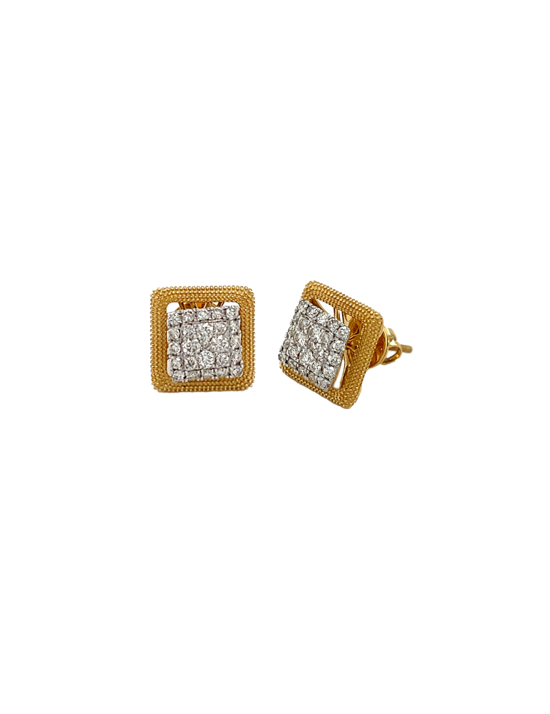 Diamond Square Frame Stud Earrings in 18 Karat