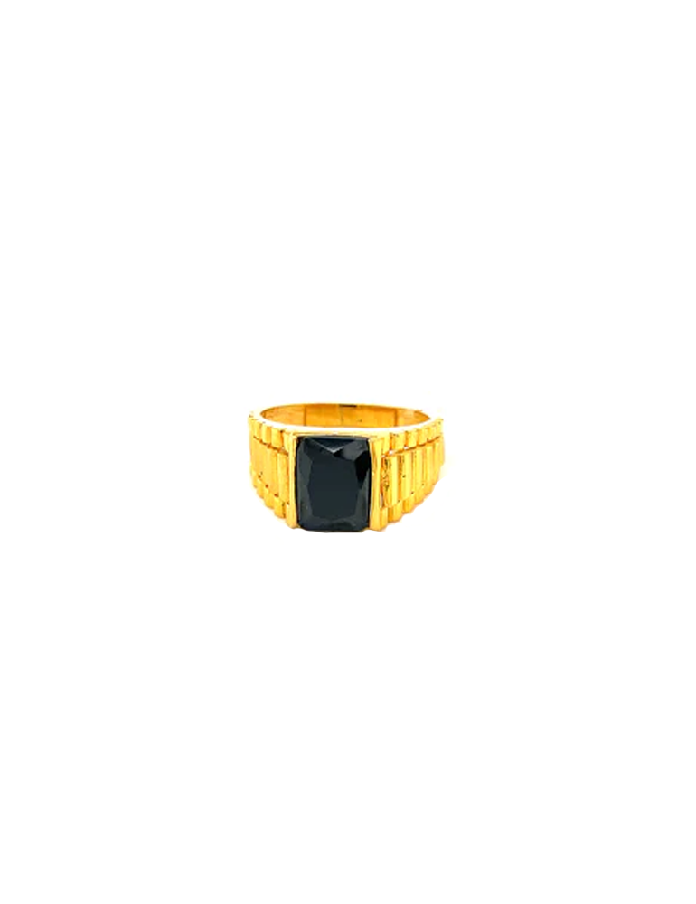 Gold Black Onyx Men's Ring 22 Karat