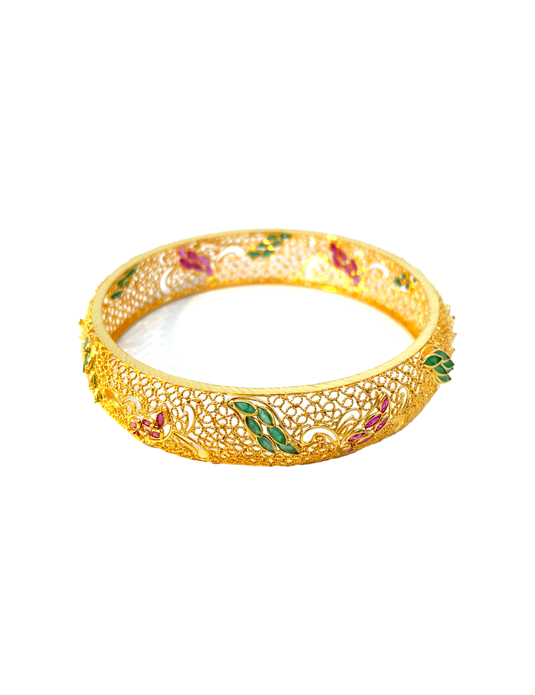 22Kt Gold Ruby And Emerald Bangles - Set of 2