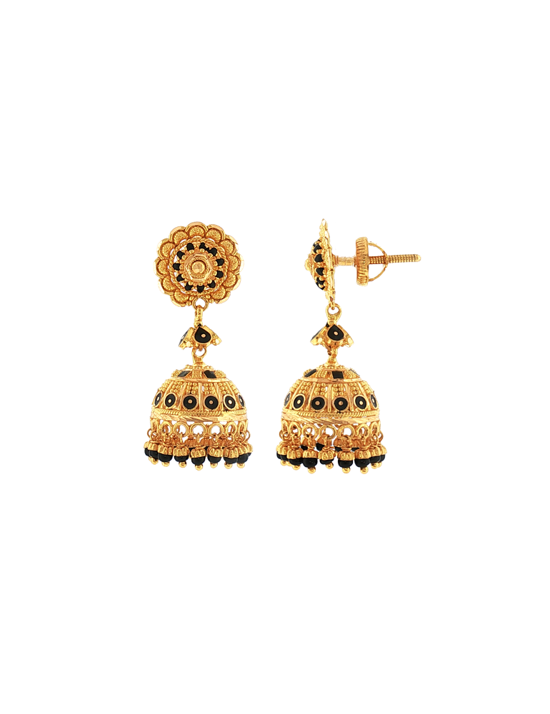 Naira Black Enamel Jhumkas - 22 Karat