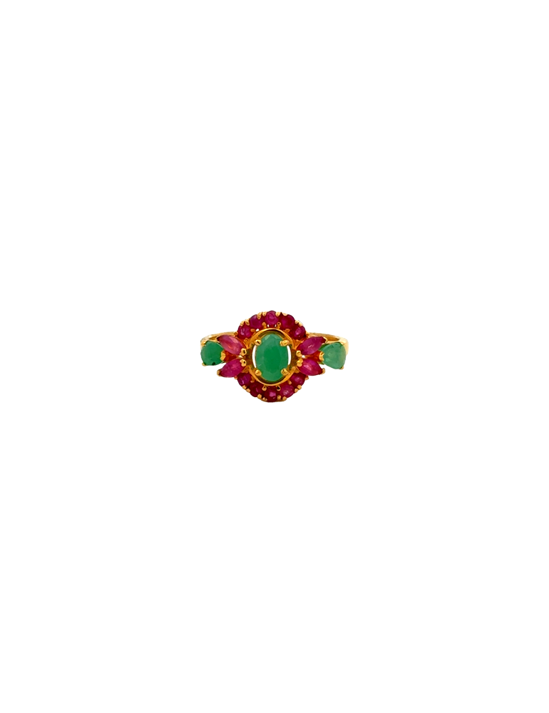 Elegant Ruby & Emerald Ring in 22K