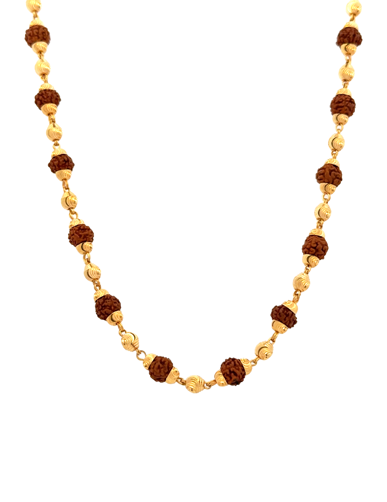 Divine Rudraksha & Gold Bead Gold Chain - 22 Karat