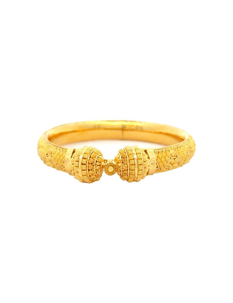 22K Ornate Dome Accent Gold Bangles - Set of 2