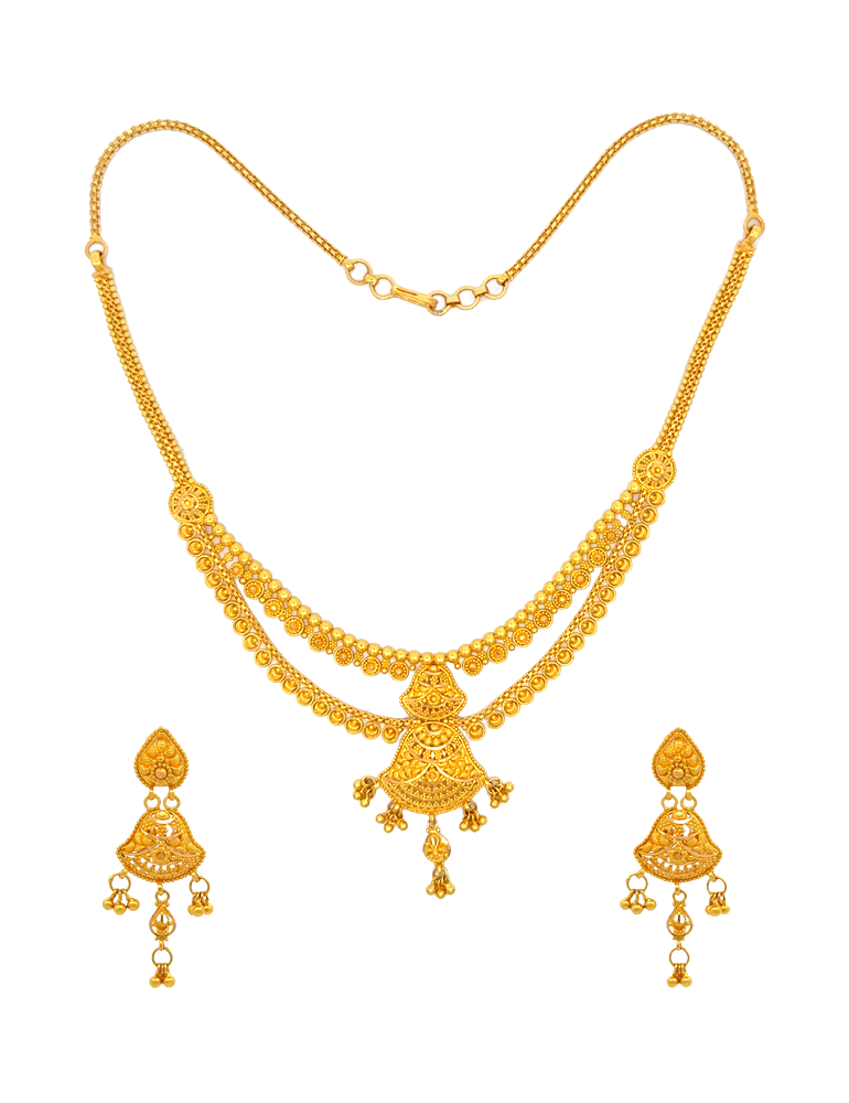 Sonaré Draped Gold Necklace With Earrings - 22 Karat