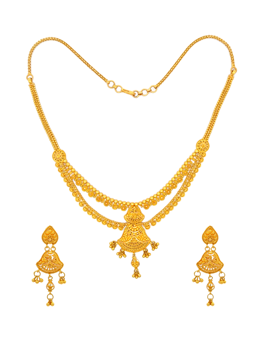 Sonaré Draped Gold Necklace With Earrings - 22 Karat