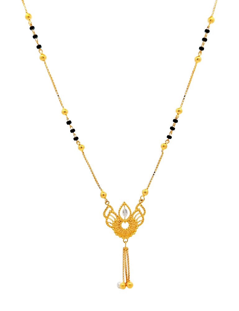 Leaf Motif Black Bead Mangalsutra - 22 Karat