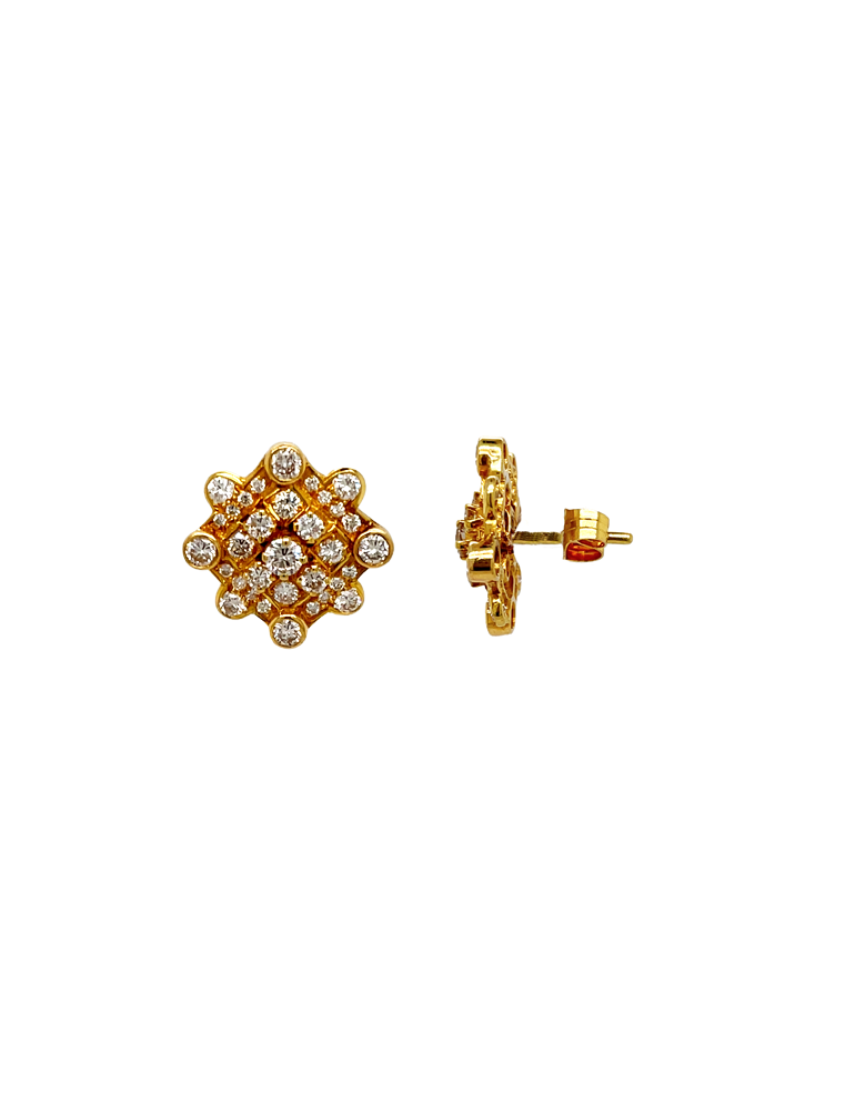 Square Cluster Diamond Gold Earrings in 18 Karat