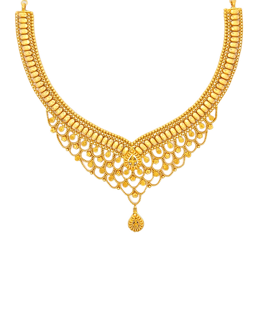Nazakat Jaal Necklace with Jhumka Drops - 22 Karat