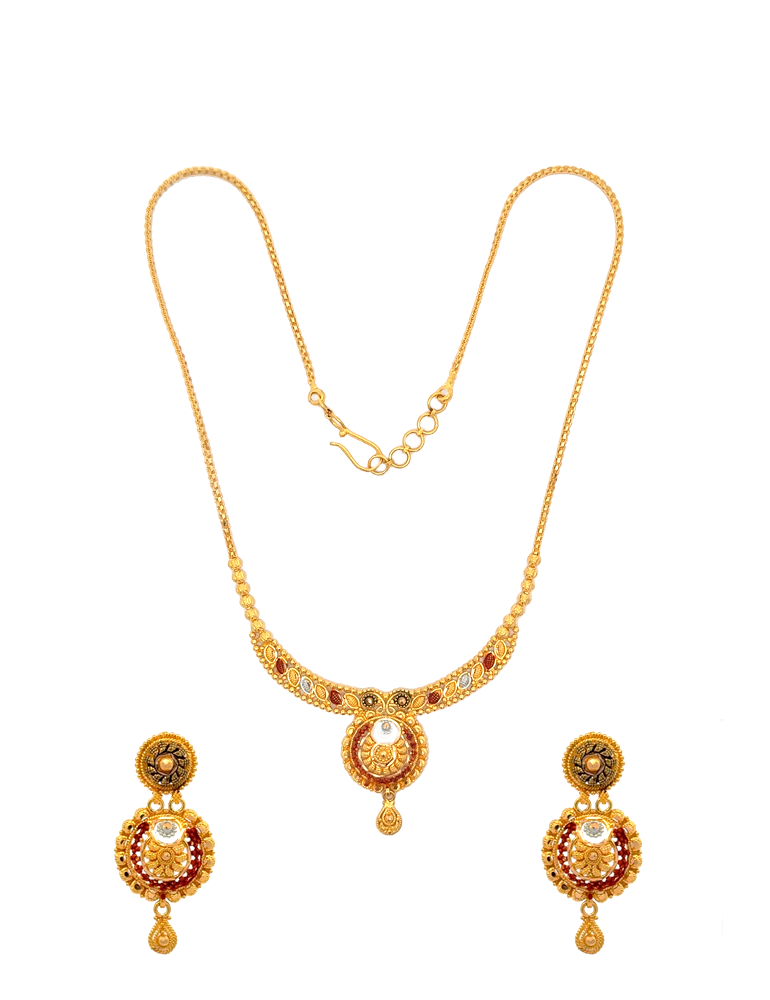 Gold Neckalce with Earrings - 22 Karat